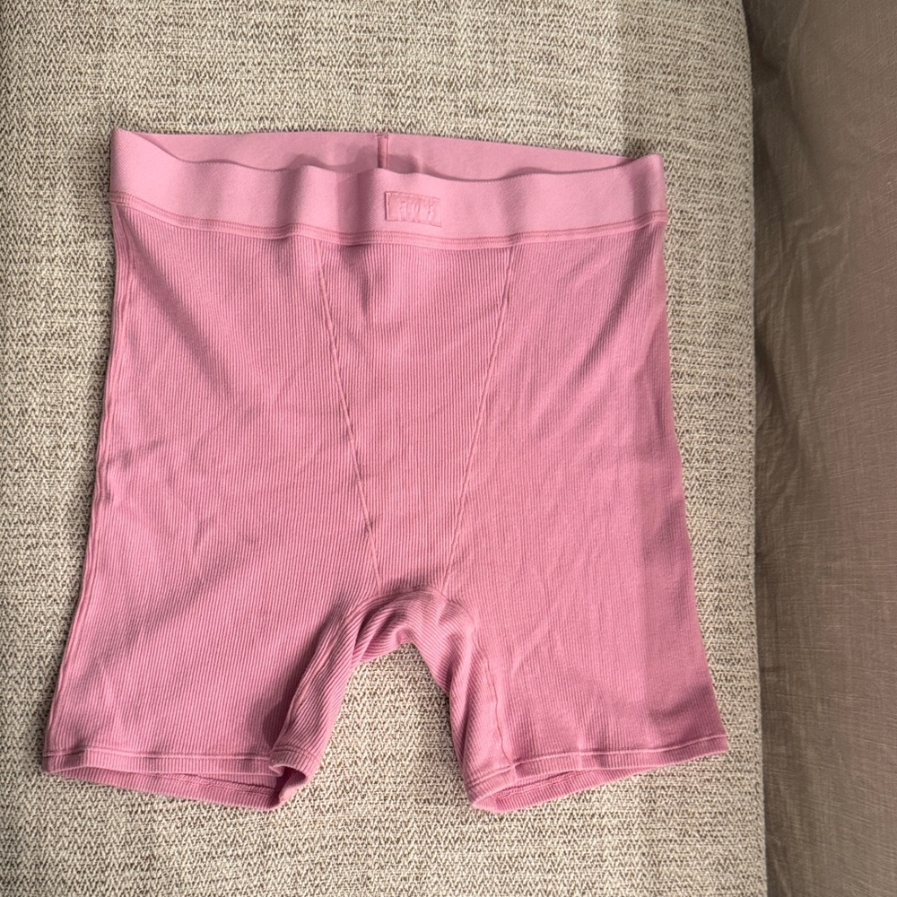 SKIMS Pink Ribbed Biker Shorts